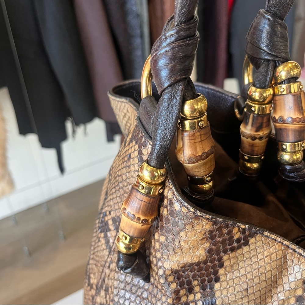 Gucci Genuine Python Extra Large Tote With Bamboo… - image 5
